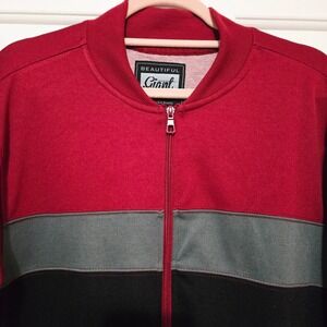 Beautiful Giant Men Track Jacket Red Black Grey Color Block Zip Up Size L